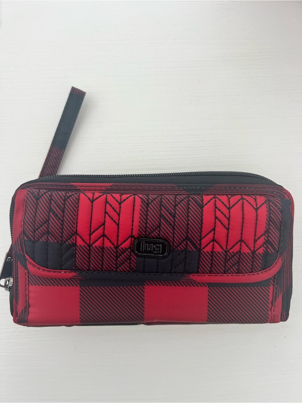 Lug Red & Black Plaid Zip Wallet, Wristlet and Crossbody in one